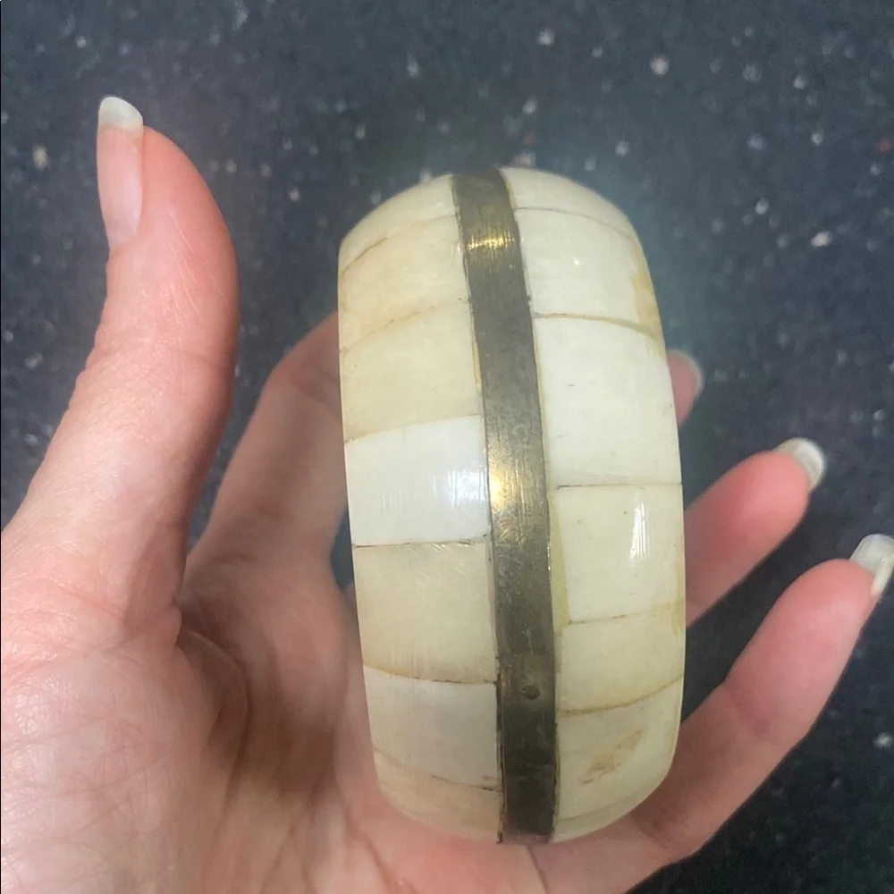 Vintage Brass & Bone Wood Bracelet